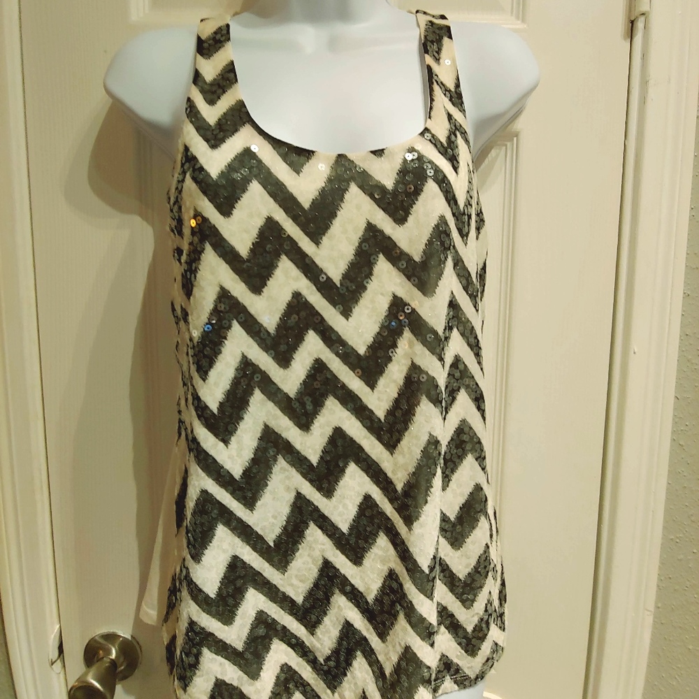 Sequen Tanktop by Express - XS Beige & Black